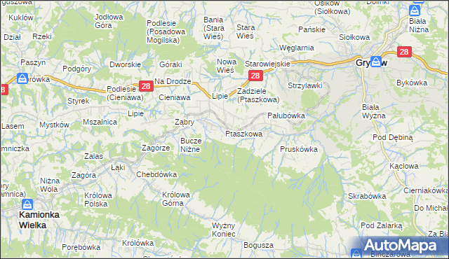 mapa Ptaszkowa, Ptaszkowa na mapie Targeo