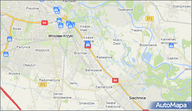 mapa Radwanice gmina Siechnice, Radwanice gmina Siechnice na mapie Targeo