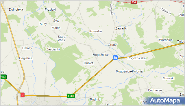 mapa Rogoźnica gmina Międzyrzec Podlaski, Rogoźnica gmina Międzyrzec Podlaski na mapie Targeo
