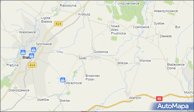 mapa Rostkowice gmina Biała, Rostkowice gmina Biała na mapie Targeo