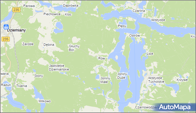 mapa Rów gmina Dziemiany, Rów gmina Dziemiany na mapie Targeo