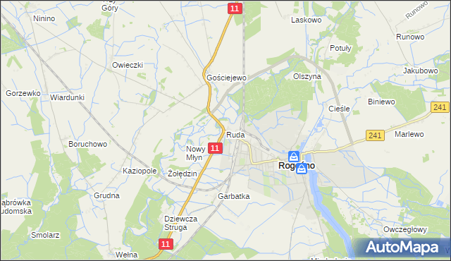 mapa Ruda gmina Rogoźno, Ruda gmina Rogoźno na mapie Targeo