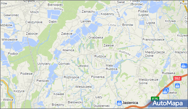 mapa Rudzica gmina Jasienica, Rudzica gmina Jasienica na mapie Targeo