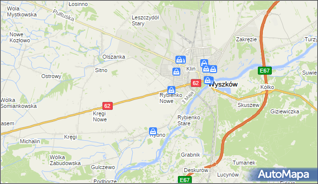 mapa Rybienko Nowe, Rybienko Nowe na mapie Targeo