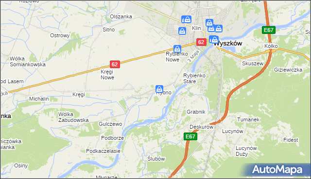 mapa Rybno gmina Wyszków, Rybno gmina Wyszków na mapie Targeo