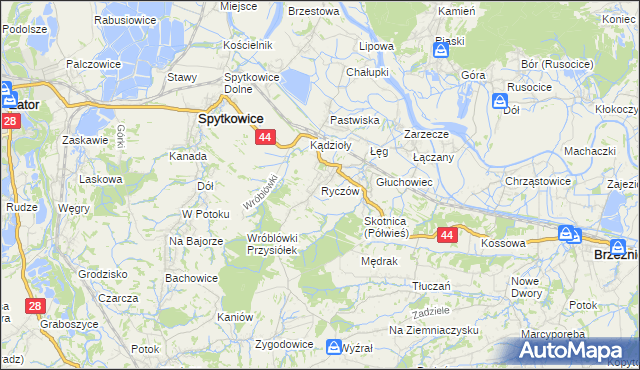 mapa Ryczów gmina Spytkowice, Ryczów gmina Spytkowice na mapie Targeo