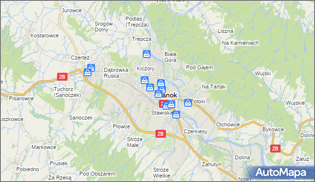 mapa Sanok, Sanok na mapie Targeo