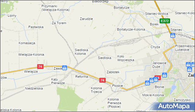 mapa Siedliska gmina Zamość, Siedliska gmina Zamość na mapie Targeo