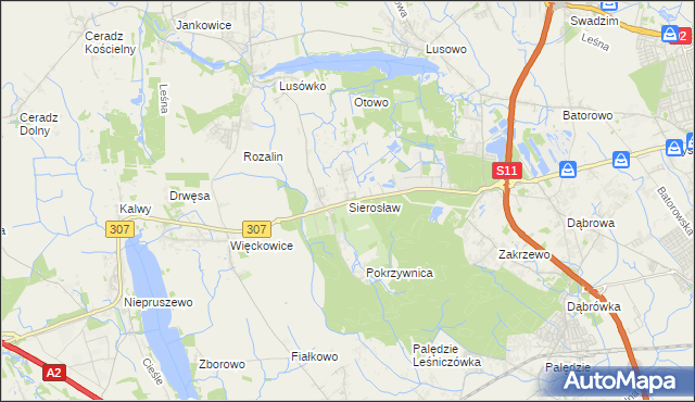 mapa Sierosław gmina Tarnowo Podgórne, Sierosław gmina Tarnowo Podgórne na mapie Targeo
