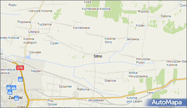 mapa Sitno powiat zamojski, Sitno powiat zamojski na mapie Targeo