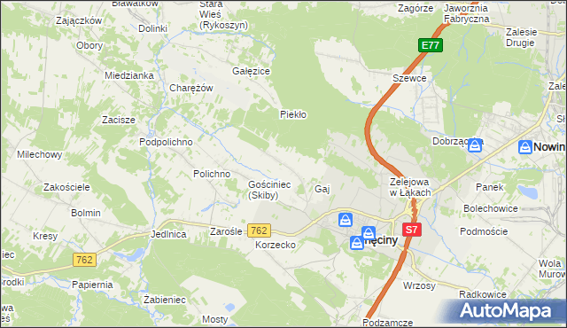 mapa Skiby gmina Chęciny, Skiby gmina Chęciny na mapie Targeo