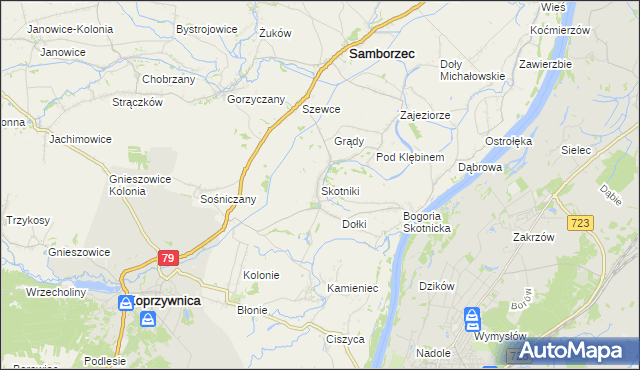 mapa Skotniki gmina Samborzec, Skotniki gmina Samborzec na mapie Targeo