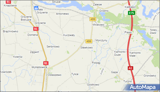 mapa Sławkowo gmina Chełmża, Sławkowo gmina Chełmża na mapie Targeo