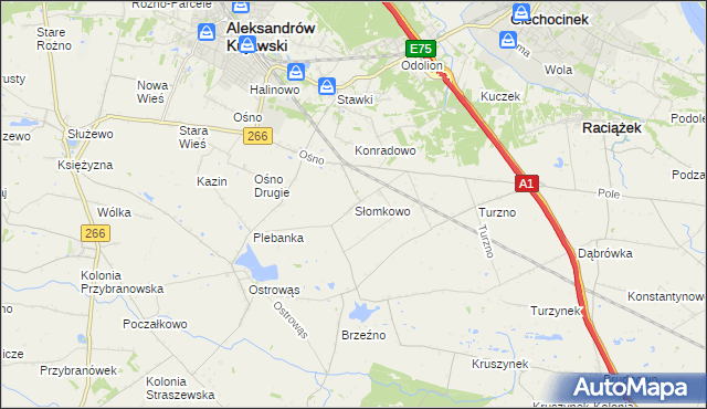 mapa Słomkowo gmina Aleksandrów Kujawski, Słomkowo gmina Aleksandrów Kujawski na mapie Targeo