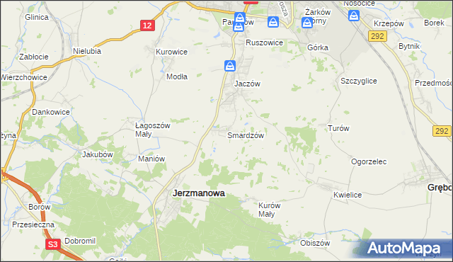 mapa Smardzów gmina Jerzmanowa, Smardzów gmina Jerzmanowa na mapie Targeo
