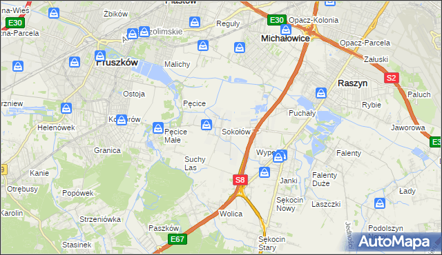 mapa Sokołów gmina Michałowice, Sokołów gmina Michałowice na mapie Targeo