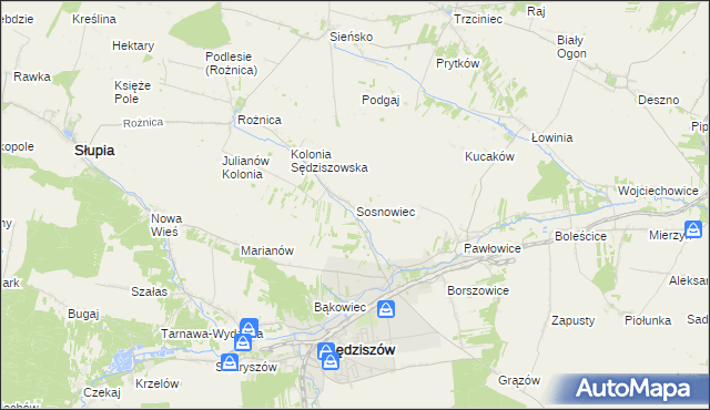 mapa Sosnowiec gmina Sędziszów, Sosnowiec gmina Sędziszów na mapie Targeo