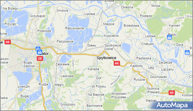 mapa Spytkowice powiat wadowicki, Spytkowice powiat wadowicki na mapie Targeo