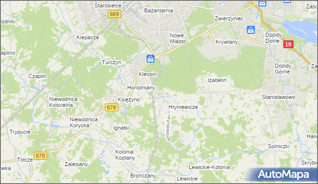 mapa Śródlesie gmina Juchnowiec Kościelny, Śródlesie gmina Juchnowiec Kościelny na mapie Targeo