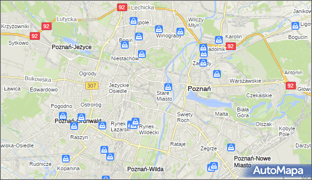 mapa Stare Miasto gmina Poznań, Stare Miasto gmina Poznań na mapie Targeo
