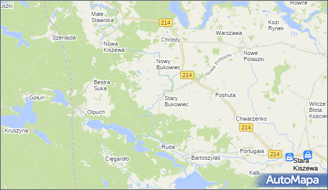 mapa Stary Bukowiec gmina Stara Kiszewa, Stary Bukowiec gmina Stara Kiszewa na mapie Targeo