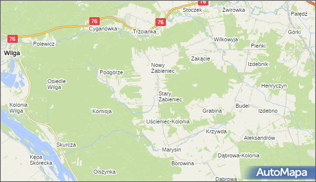 mapa Stary Żabieniec gmina Wilga, Stary Żabieniec gmina Wilga na mapie Targeo