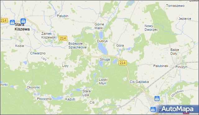 mapa Struga gmina Stara Kiszewa, Struga gmina Stara Kiszewa na mapie Targeo