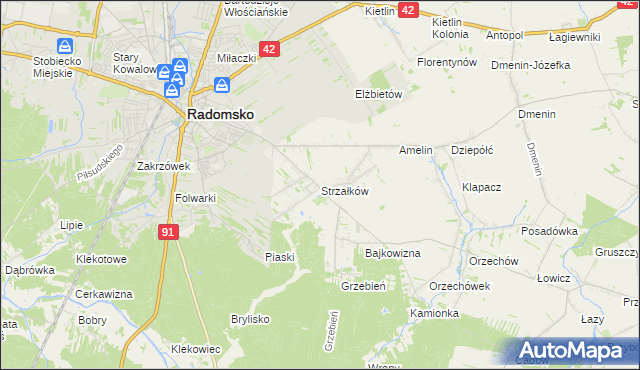 mapa Strzałków gmina Radomsko, Strzałków gmina Radomsko na mapie Targeo