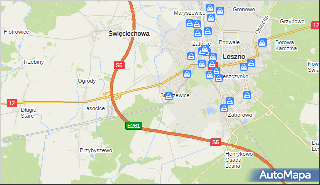 mapa Strzyżewice gmina Święciechowa, Strzyżewice gmina Święciechowa na mapie Targeo