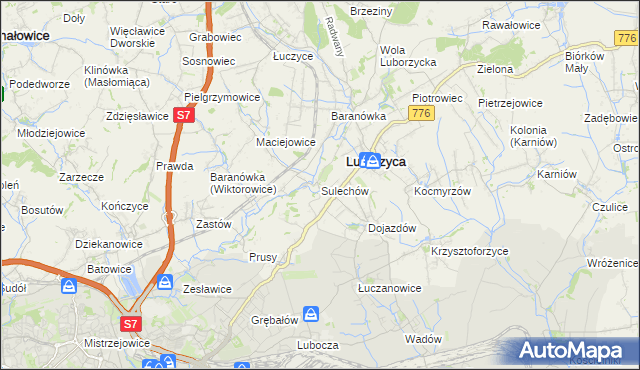 mapa Sulechów gmina Kocmyrzów-Luborzyca, Sulechów gmina Kocmyrzów-Luborzyca na mapie Targeo