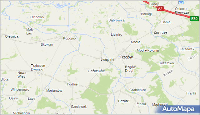 mapa Świątniki gmina Rzgów, Świątniki gmina Rzgów na mapie Targeo