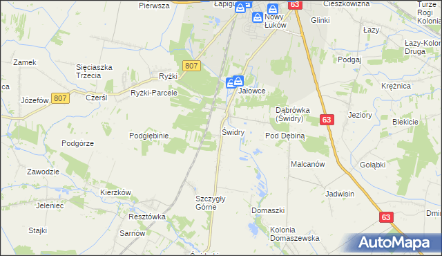 mapa Świdry gmina Łuków, Świdry gmina Łuków na mapie Targeo