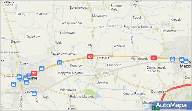 mapa Święcice gmina Ożarów Mazowiecki, Święcice gmina Ożarów Mazowiecki na mapie Targeo