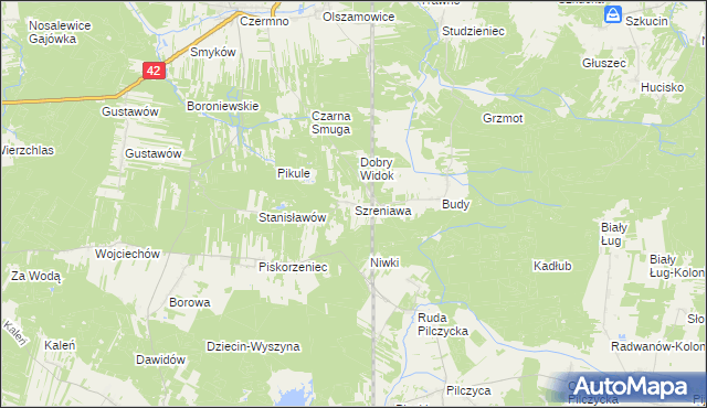 mapa Szreniawa gmina Fałków, Szreniawa gmina Fałków na mapie Targeo