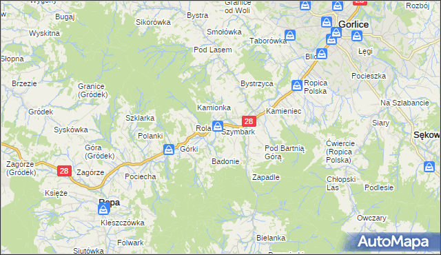 mapa Szymbark gmina Gorlice, Szymbark gmina Gorlice na mapie Targeo