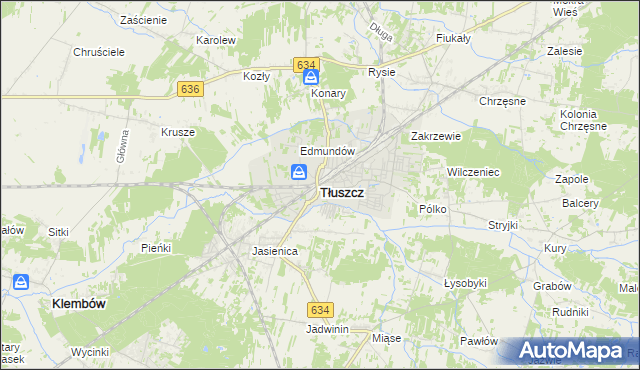 mapa Tłuszcz powiat wołomiński, Tłuszcz powiat wołomiński na mapie Targeo