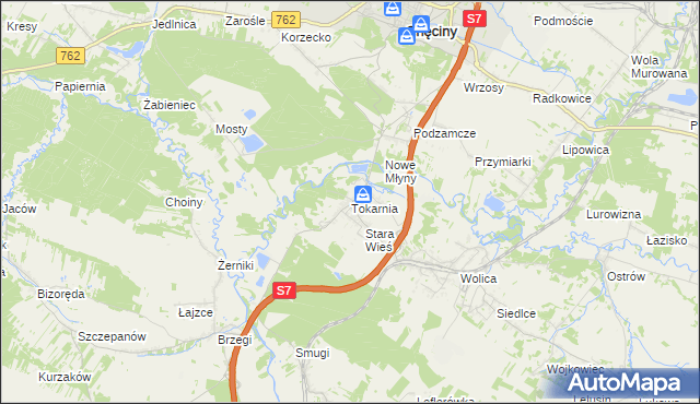 mapa Tokarnia gmina Chęciny, Tokarnia gmina Chęciny na mapie Targeo