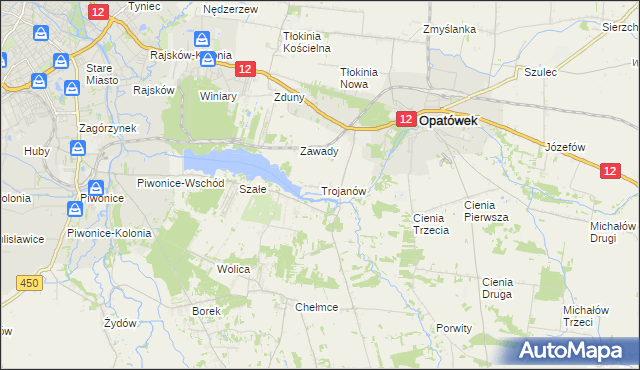 mapa Trojanów gmina Opatówek, Trojanów gmina Opatówek na mapie Targeo