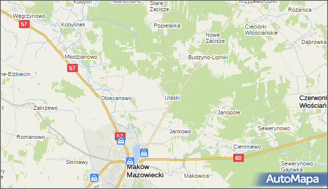 mapa Ulaski gmina Czerwonka, Ulaski gmina Czerwonka na mapie Targeo