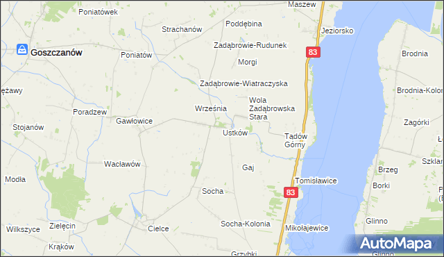 mapa Ustków gmina Warta, Ustków gmina Warta na mapie Targeo