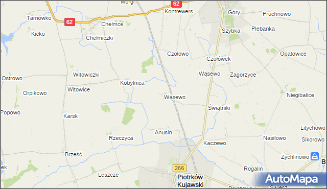 mapa Wąsewo gmina Piotrków Kujawski, Wąsewo gmina Piotrków Kujawski na mapie Targeo
