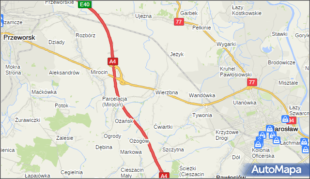 mapa Wierzbna gmina Pawłosiów, Wierzbna gmina Pawłosiów na mapie Targeo