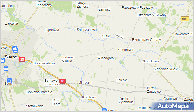 mapa Wilczogóra gmina Sierpc, Wilczogóra gmina Sierpc na mapie Targeo