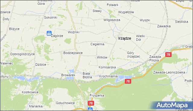 mapa Wilków gmina Irządze, Wilków gmina Irządze na mapie Targeo