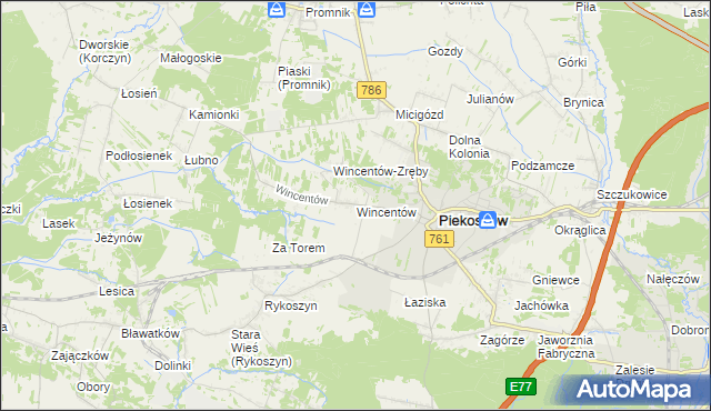 mapa Wincentów gmina Piekoszów, Wincentów gmina Piekoszów na mapie Targeo