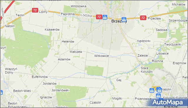 mapa Witkowice gmina Brzeziny, Witkowice gmina Brzeziny na mapie Targeo