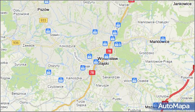mapa Wodzisławia Śląskiego, Wodzisław Śląski na mapie Targeo