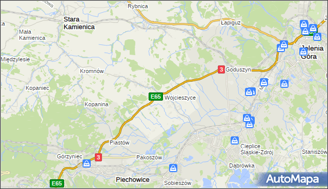 mapa Wojcieszyce gmina Stara Kamienica, Wojcieszyce gmina Stara Kamienica na mapie Targeo
