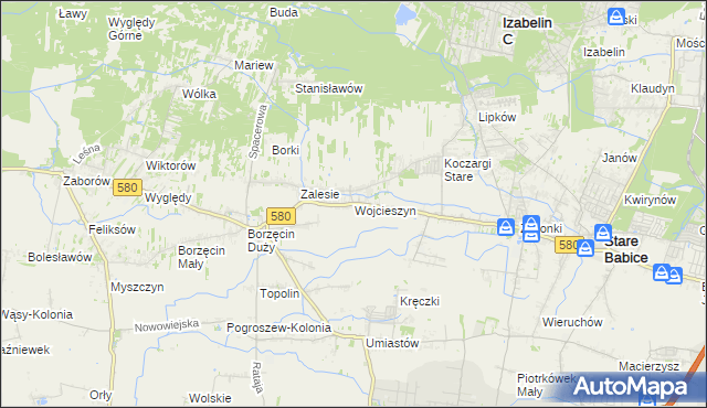 mapa Wojcieszyn gmina Stare Babice, Wojcieszyn gmina Stare Babice na mapie Targeo