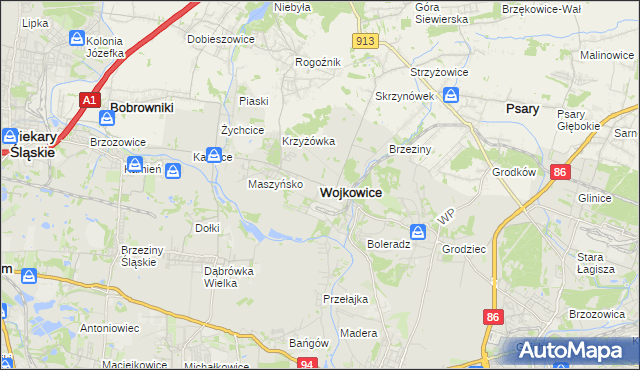 mapa Wojkowice powiat będziński, Wojkowice powiat będziński na mapie Targeo